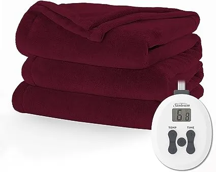 Sunbeam Heated Electric Blanket Velvet Plush 10 Heat Settings Walnut Twin K016