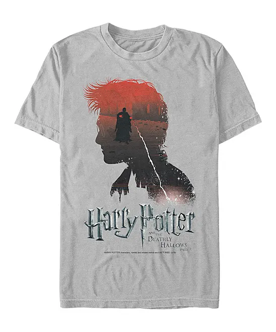 Fifth Sun Men's Tee Shirts SILVER - Harry Potter Deathly Hallows II Silver & Red The Boy Who Lived Tee - Men