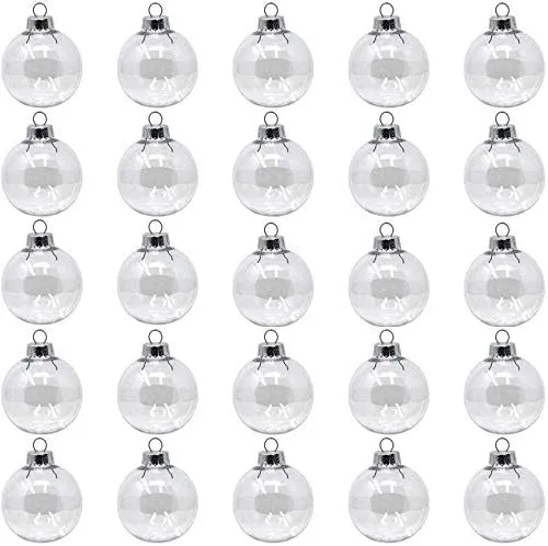 Creative Hobbies® - Bulk Value Pack of 25 pcs - 67mm (2-5/8 Inch) Round Clear Plastic Ball Ornaments - Great for Crafting DIY Christmas Ornaments