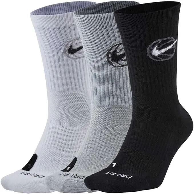 Nike 3-Pack Everyday Crew Basketball Socks Black/White