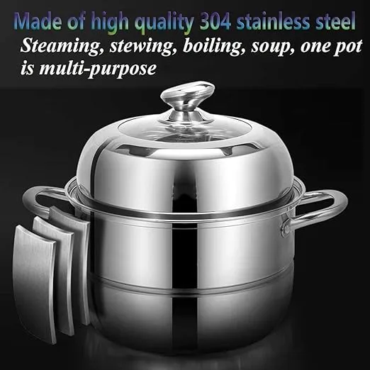 LTWQLing Stainless Steel Thick-bottomed 3 Tier Food Steamer