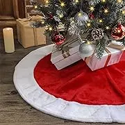  Christmas Tree Skirt Red Withe Plush Mercerized Velvet Small Tree 36 inches