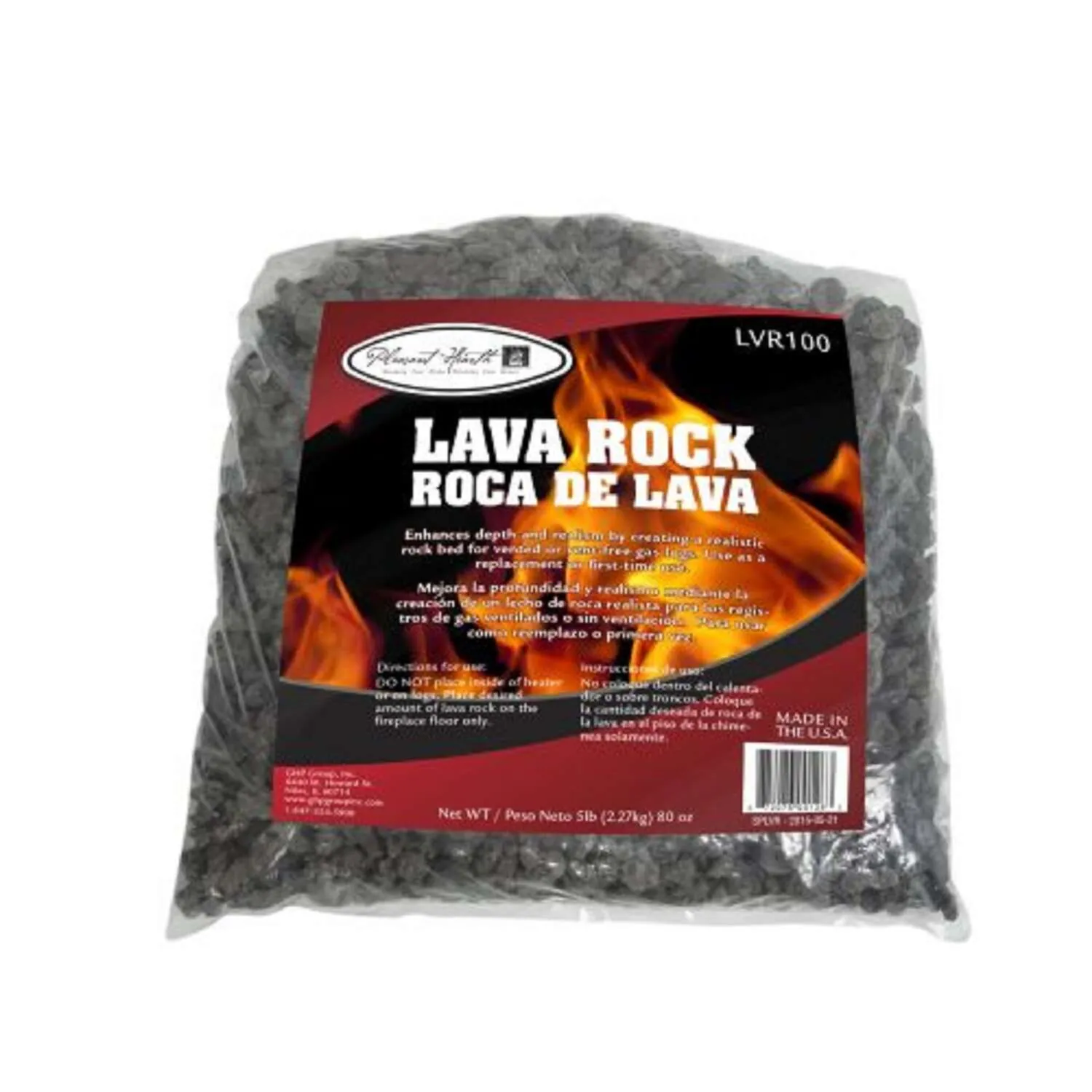 Pleasant Hearth LVR100 Lava Rock, 5 lb, Charcoal