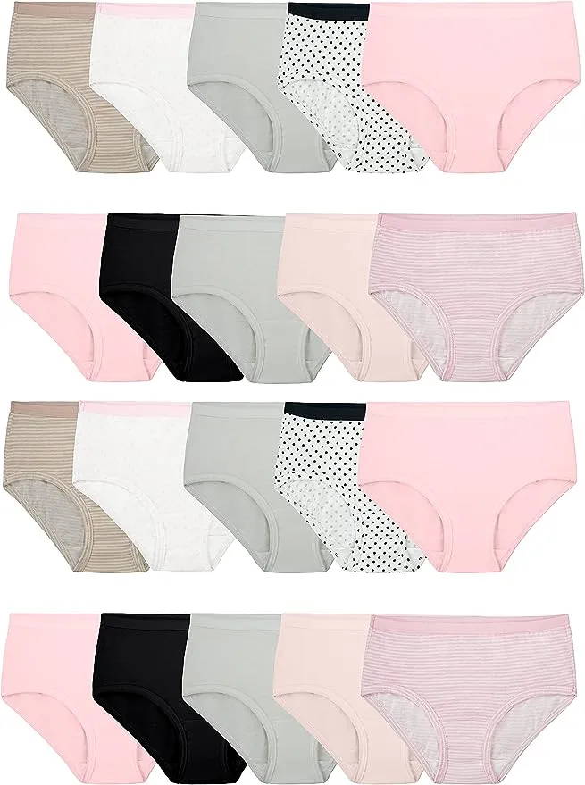 Fruit of The Loom Girls' Cotton Brief Underwear Multipacks, 20 Pack-Basic Assorted, 8