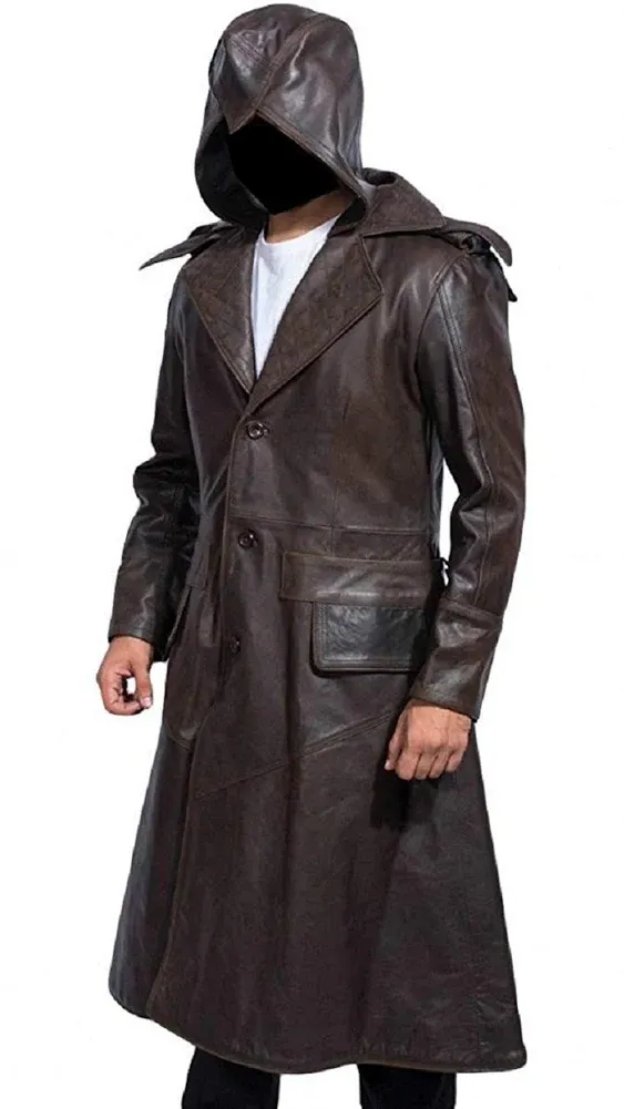 Jacket Craft Men's Assassin Brown Genuine Leather Trench Costume Coat