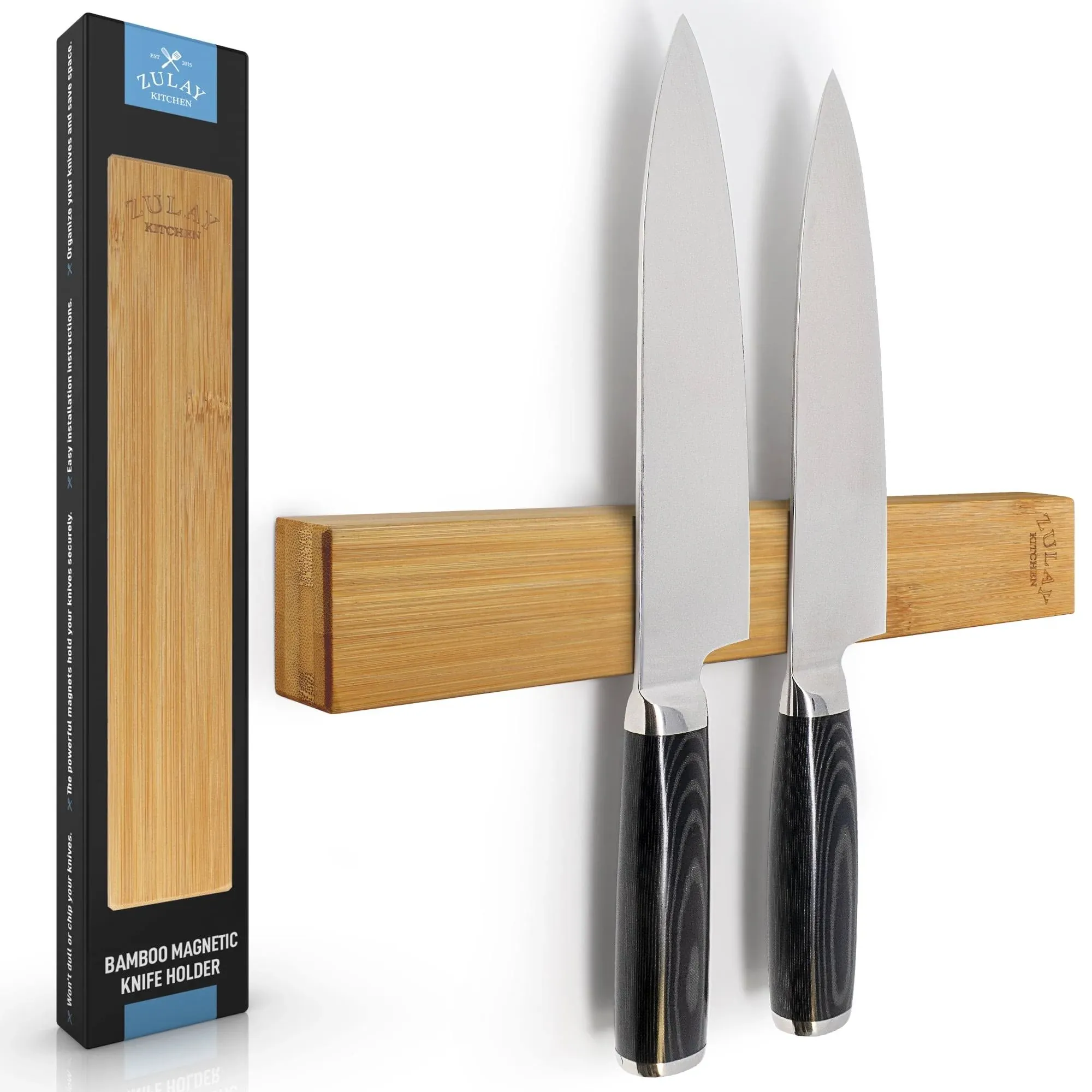 Zulay Kitchen Seamless Acacia Wood Magnetic Knife Holder