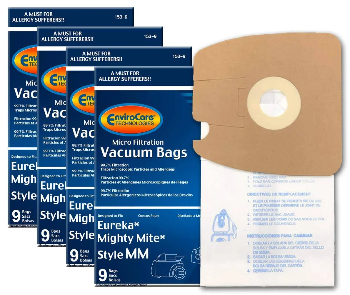 Envirocare Replacement Micro Filtration Vacuum Cleaner Bags Made to Fit Eureka Style mm 60297A Style-10. replaces Part#60295C (Mighty Mite Vacuums)