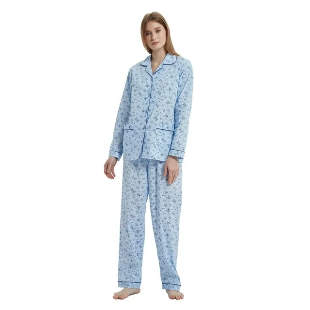 GLOBAL Womens 100% Cotton Pajamas Set Womens PJs Drawstring Sleepwear for Women