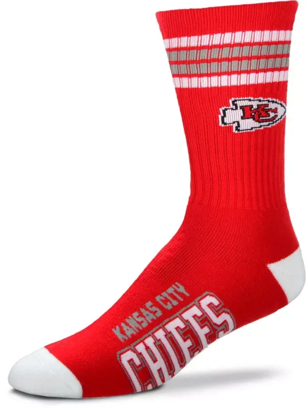 For Bare Feet Kansas City Chiefs Four Stripe Deuce Socks, Men's, Large, Wash | Holiday Gift