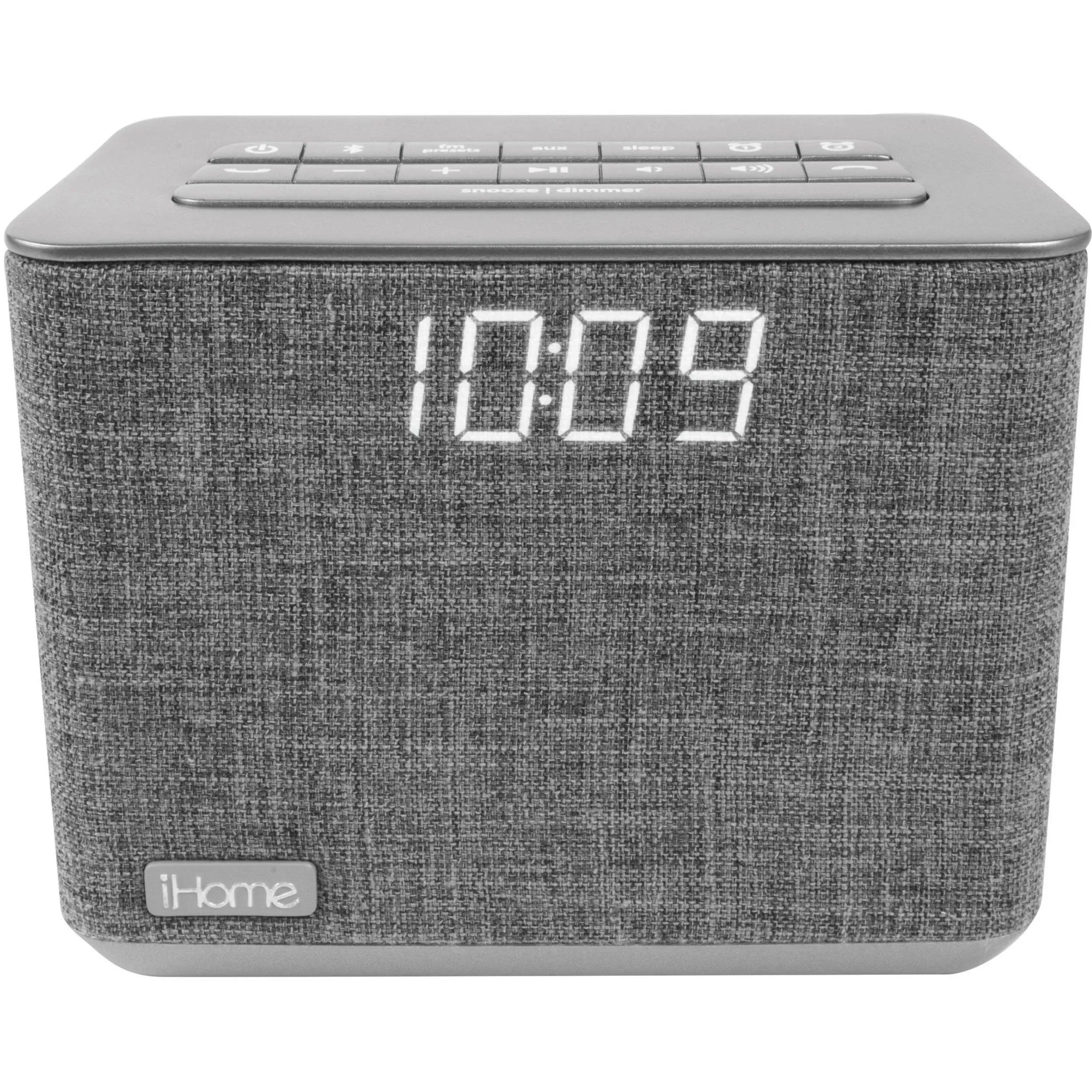 iHome iBT232 Bluetooth Dual Alarm FM Clock Radio with Speakerphone and USB Charging -Gray (Newest Model)