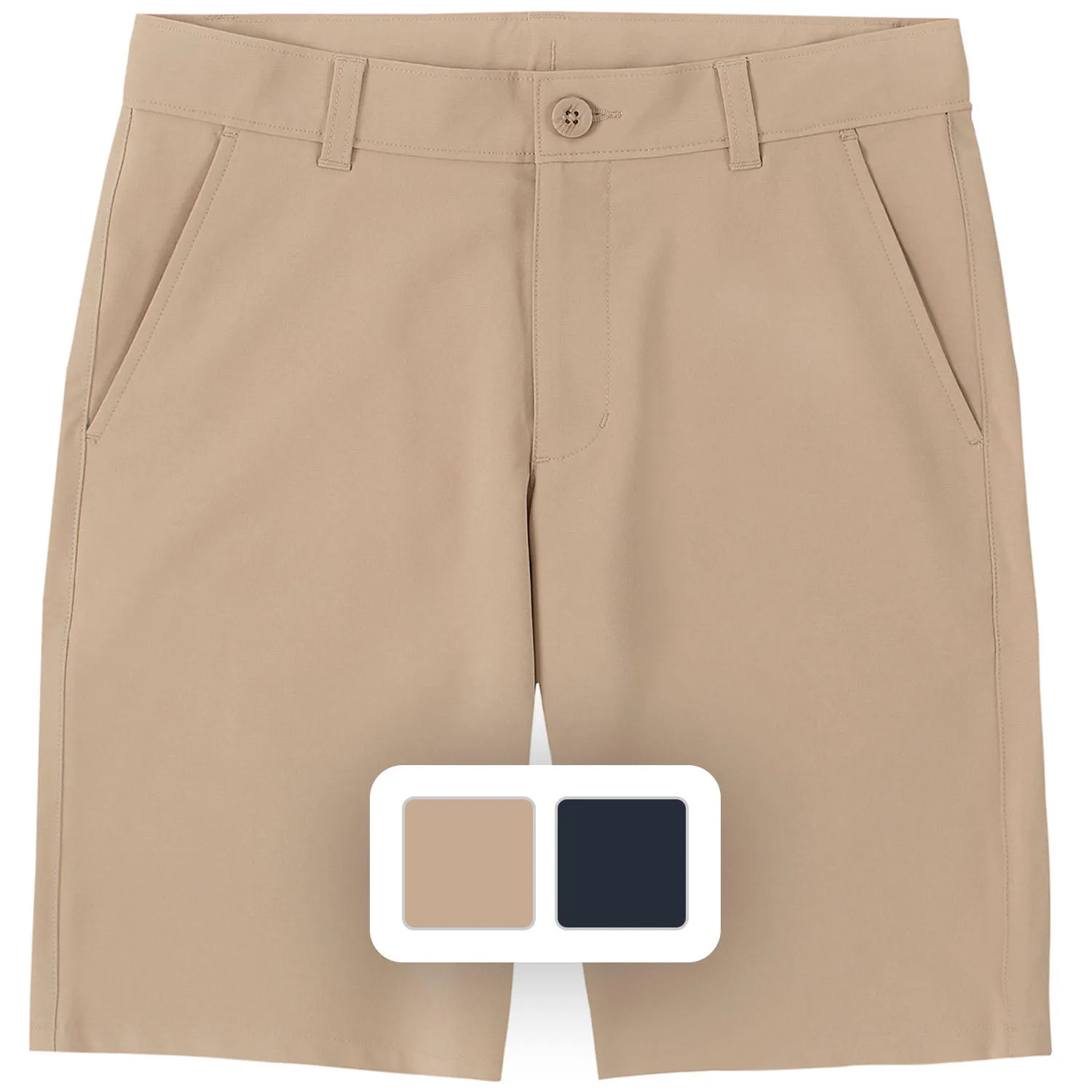 IZOD Boys' School Uniform Flat Front Khaki Shorts, Moisture Wicking Performance Fabric, Wrinkle & Fade Resistant