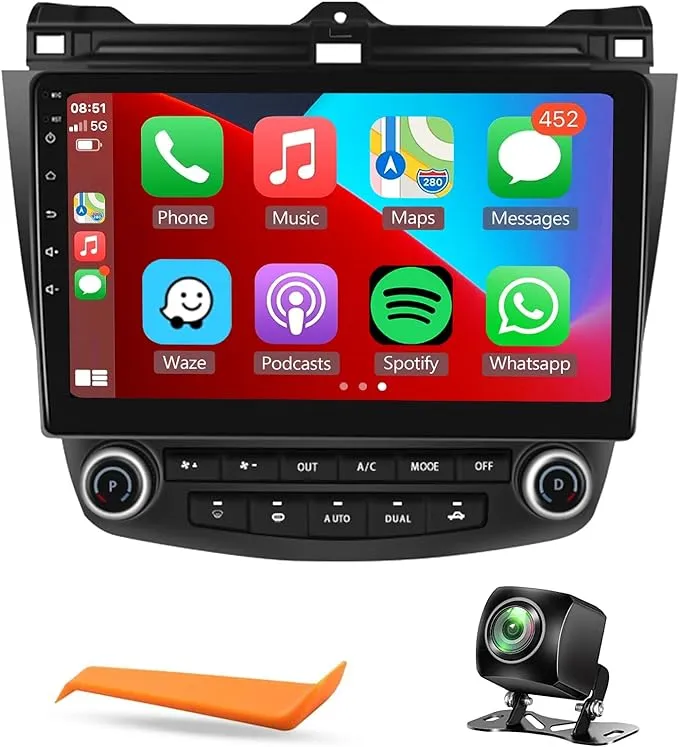 for Honda Accord 7th 2003-2007 Android Car Stereo with Wireless Carplay/Android Auto 10.1" Touchscreen Autoradio Support WiFi GPS Navigation Backup Camera FM/RDS Radio Multimedia Player Headunit