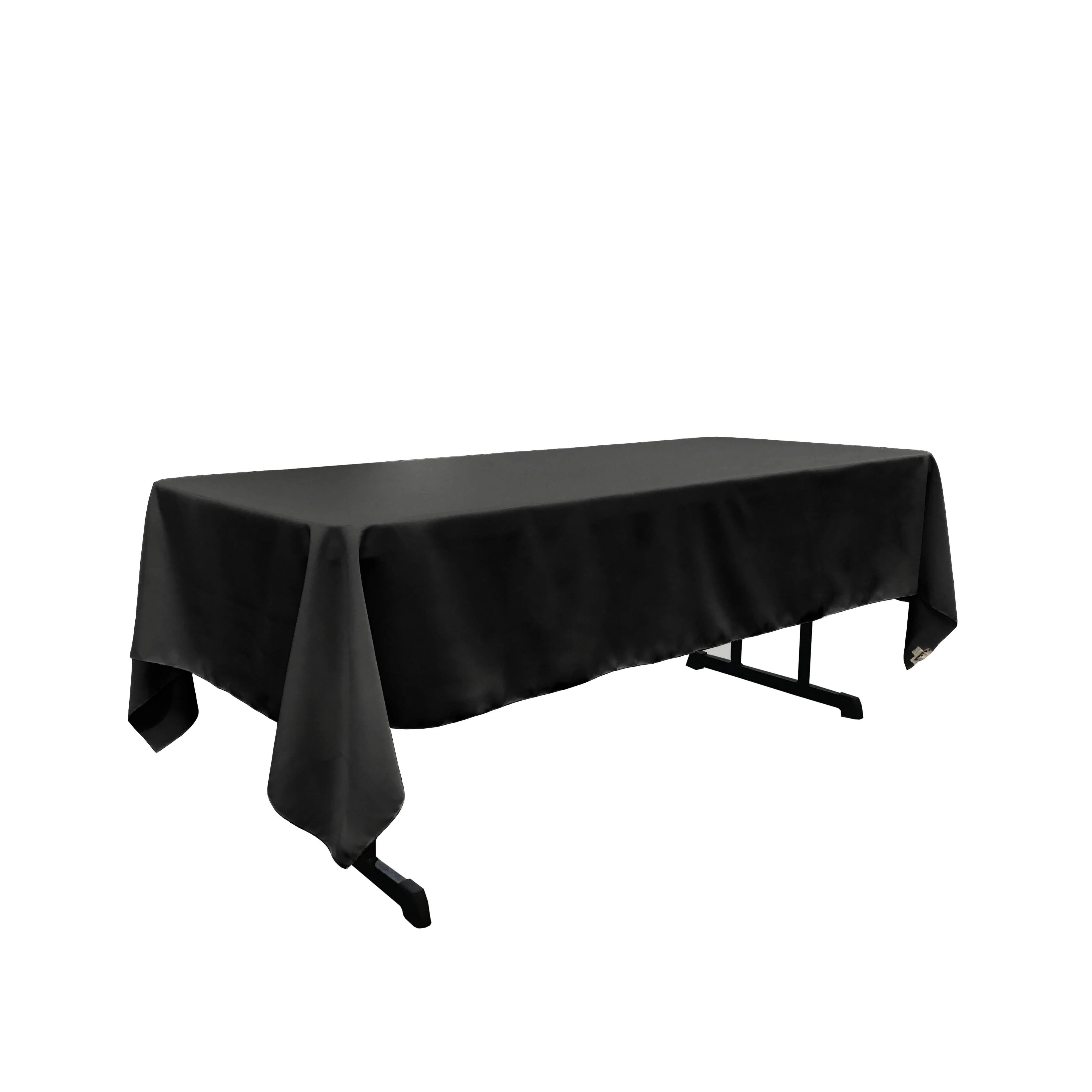 La Linen Polyester Poplin 60 in. x 126 in. Black Rectangular Tablecloth