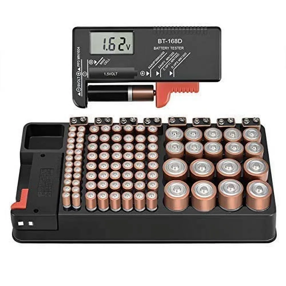 The Battery Storage Organizer Case and Battery Tester, Holds 110 Batteries Various Sizes for AAA, AA, 9V, C, D and Button Battery