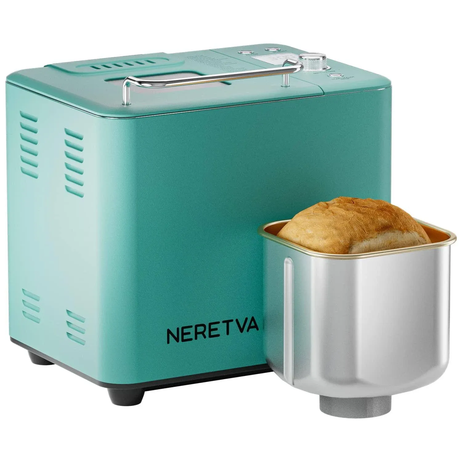 Neretva Bread Maker, 3.3LB Larger Bread Machine 15-in-1 Stainless Steel & Nonstick Ceramic Pan & Auto Nut Dispenser Breadmaker Machines Full Touch Panel with Gluten Free White Wheat Rye French Pizza