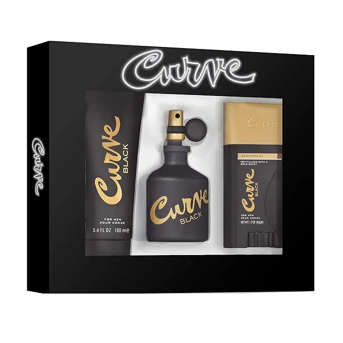 Curve Curve Black Men's Cologne 4 Piece Gift Set, 2.5 Fl. Oz. Eau De Cologne, 4 Count