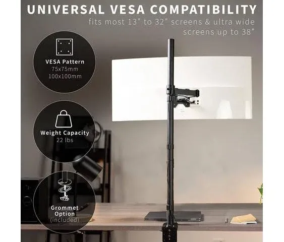 VIVO Extra Tall Single Monitor Desk Mount Stand with 39 inch Pole, Features Full Adjustability - Tilt and Articulation, Holds 13 to 32 inch Screens up to 22 lbs with VESA Mounting, White, STAND-V011W