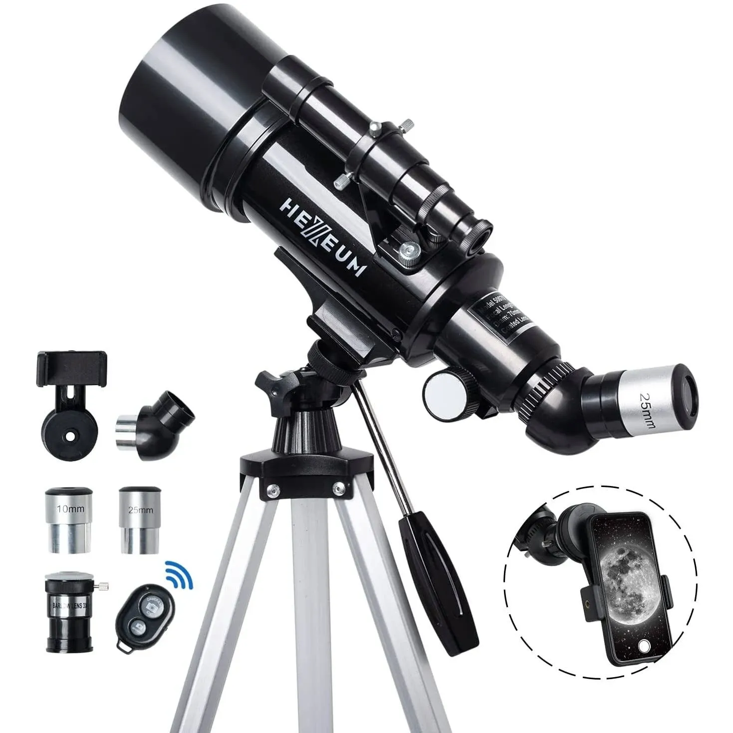 Telescope for Kids & Adults - 70mm Aperture 500mm AZ Mount Fully Multi-Coated Optics Astronomical refracting Portable Telescopes, with Tripod Phone Adapter, Carrying Bag, Remote Control White