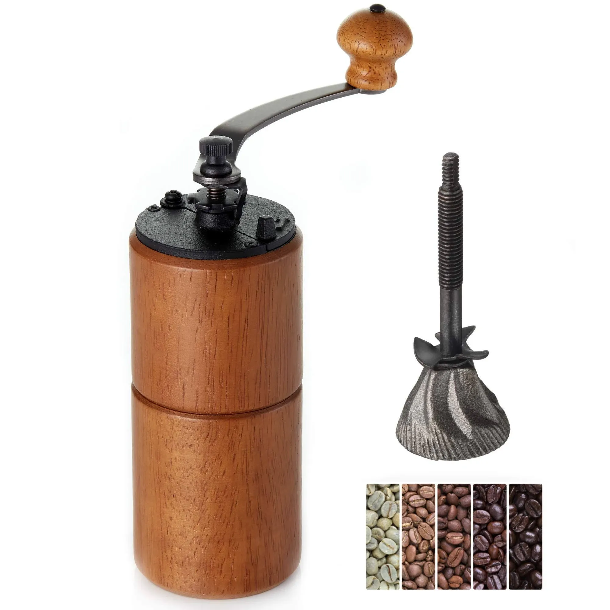 AKIRAKOKI Coffee Grinder Manual Wooden Cast Iron Burr Camping Travel Mill- Brown 7426964123785 | eBay