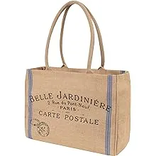 KAF Home Jute Market Tote Bag with Belle Jardiniere Print - Beige