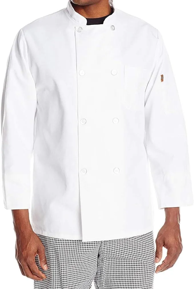 Chef Designs Button Chef Coat with Thermometer Pocket - White - S