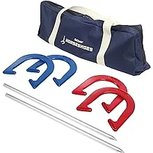 GoSports Steel Horseshoes Game Set - Includes 4 Horseshoes, 2 Stakes and Carrying Case