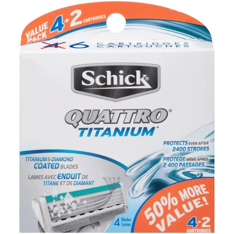 Schick Quattro Titanium Cartridge Razor Refills - 8 Cartridges