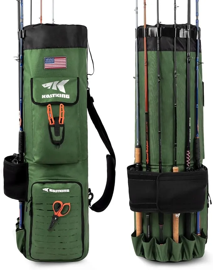 KastKing Large 81L Storage Fishing Bag Holds 6 Rods & Reels, Foldable Water-resistant Case With Room for Gear and Equipment, Fishing Gifts for Men, Green