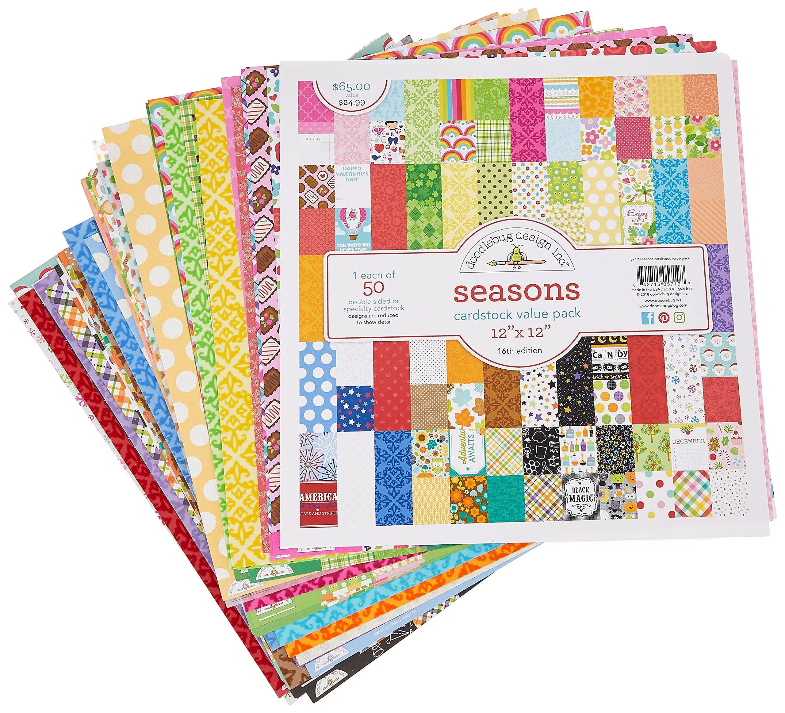 12X12 Paper Doodlebug Seasons Value Pack 2023 Assorted Fall July 4th Xmas X 50