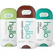 hello Deodorant Variety Pack (Sweet Coconut, Fresh Citrus, White Sage) for Women + Men, Aluminum Free, Baking Soda Free, Parabens Free, 24 Hour Odor Protection, 2.6 Ounce, 3 Pack