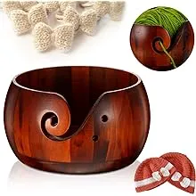 WILLBOND Wooden Yarn Bowl, 6 x 3 Inches Knitting Yarn Bowls with Holes Crochet Bowl Holder Handmade Yarn Storage Bowl for DIY Knitting Crocheting