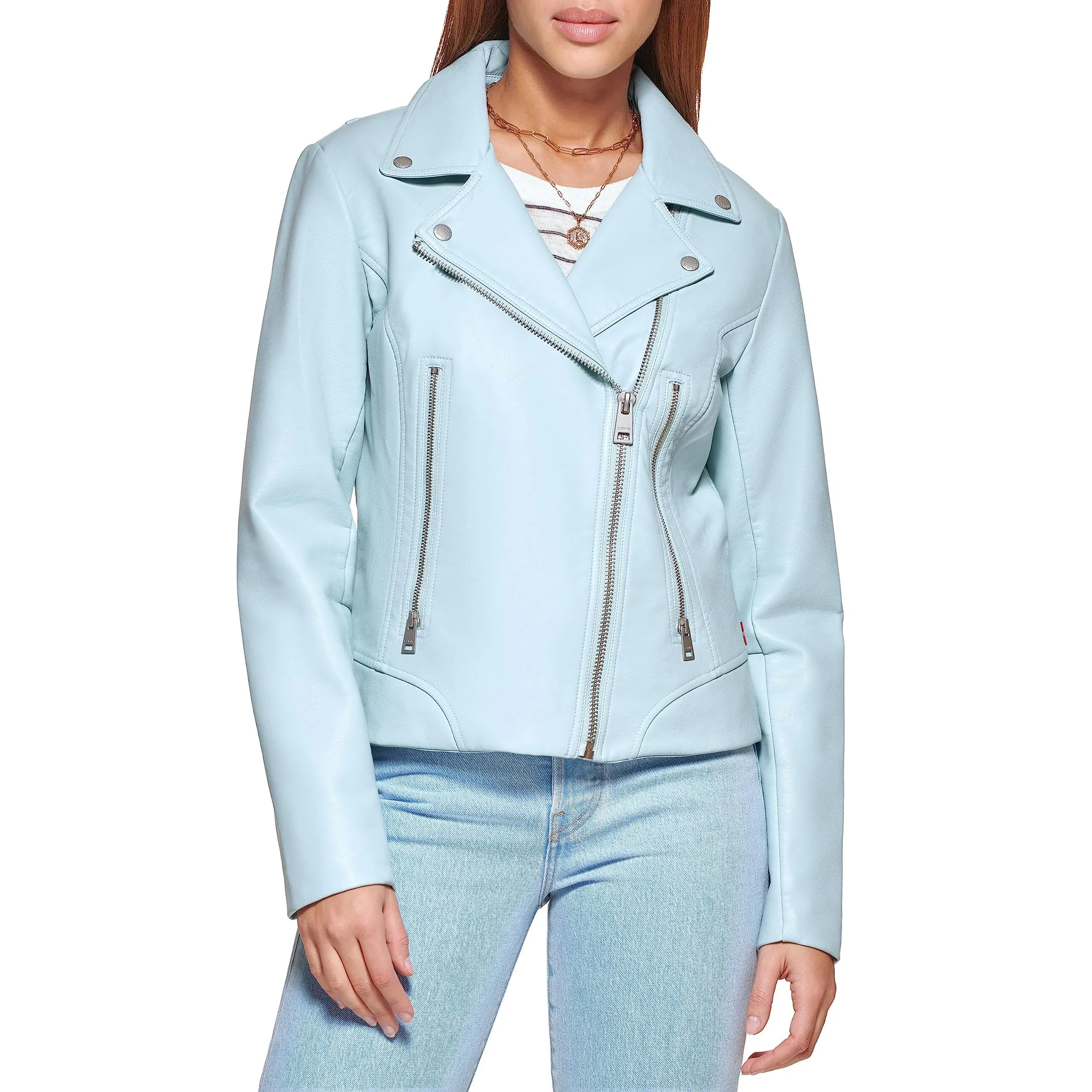 Levi's Faux Leather Fashion Moto Women's Clothing Dusty Blue : MD