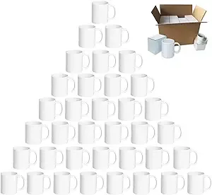 Sublimation Mugs, White Coffee Mugs 11oz Sublimation Coffee Mugs AAA Coating Ceramic Mugs with Large Handle, Sublimation Blanks White Mugs Coffee Mug Set with Gift Boxes (36)