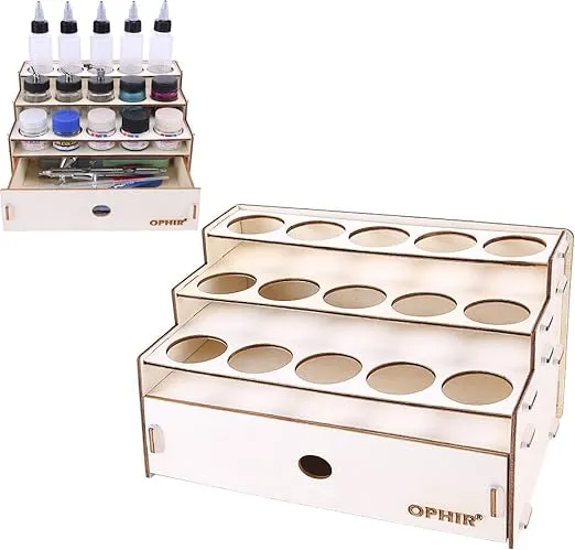 OPHIR Wooden Paint Organizer,Hobby Acrylic Paint Holder with 1 Cabinet Drawer for 15 Bottles of Paints