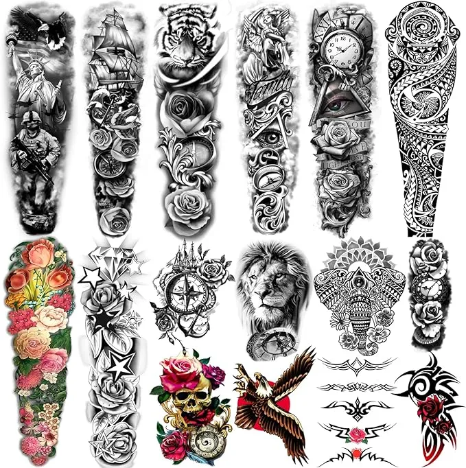 Full Arm Temporary Tattoos 8 Sheets And Half Arm Shoulder Waterproof