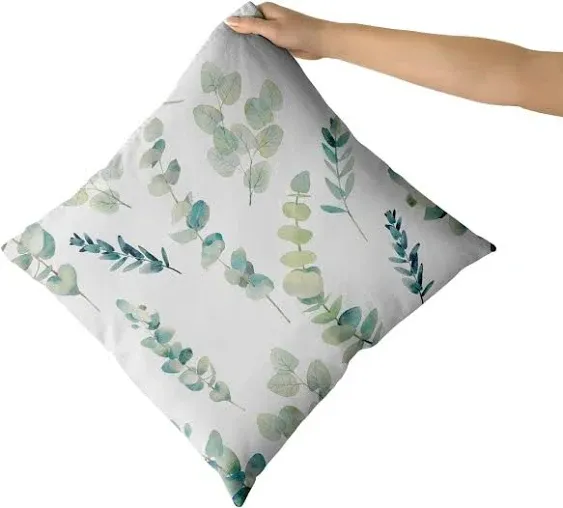 Sage Green Pillow Covers 20X20 Inch Spring Floral Watercolor Seafoam Blue Green Gray Eucalyptus Leaf Print Decorative Throw Pillow for Home Sofa Couch Bed Cotton Square Cushion Pillowscase, Set of 2