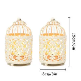 JHY DESIGN 6 Pack Small Metal Candle Stick Holder Hanging Birdcage Tealight for