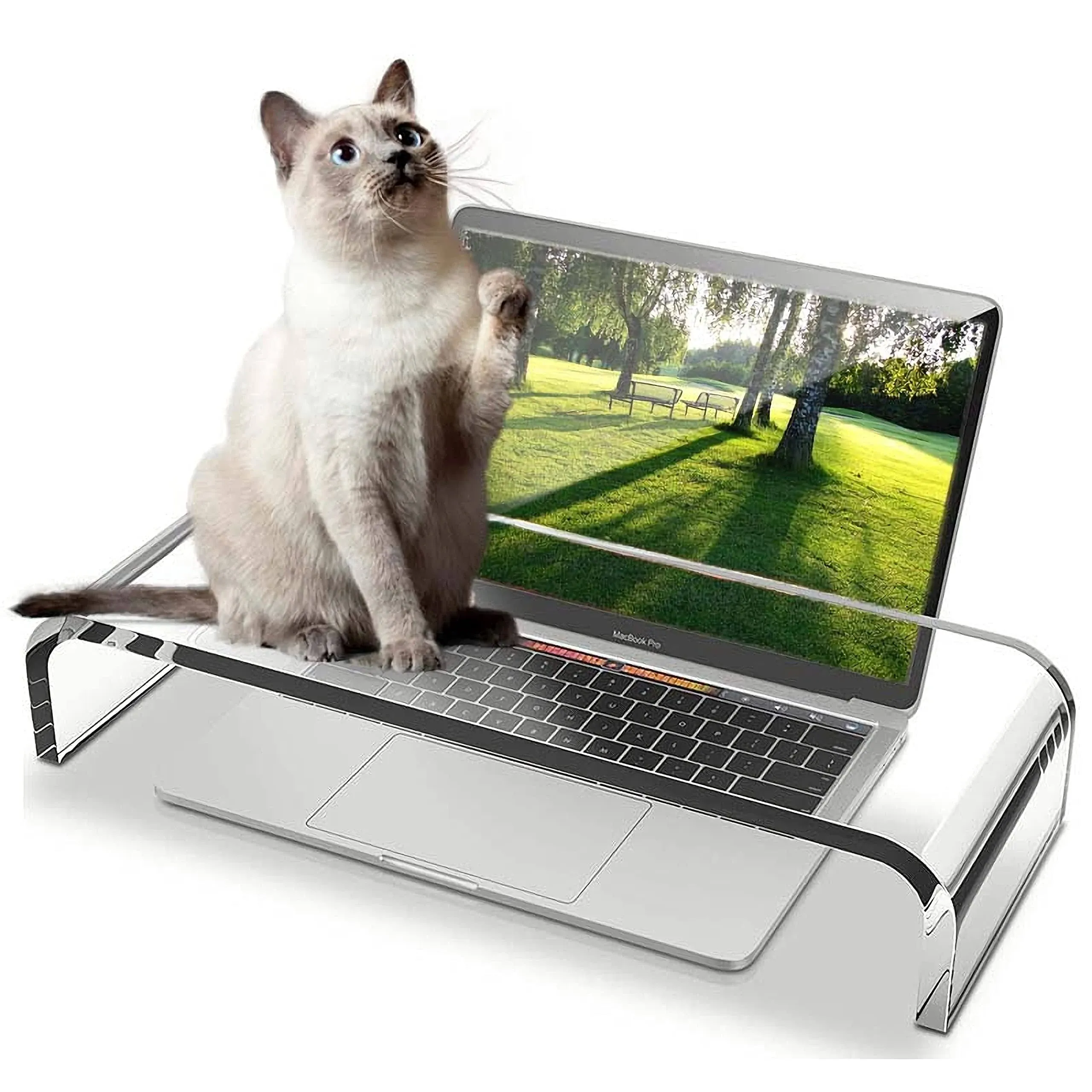 ZEAYIFA Clear Acrylic Monitor Stand, Keyboard Cover Protector anticat Prevent Cats from Touching Keyboard, Stand for Laptop, 1525001