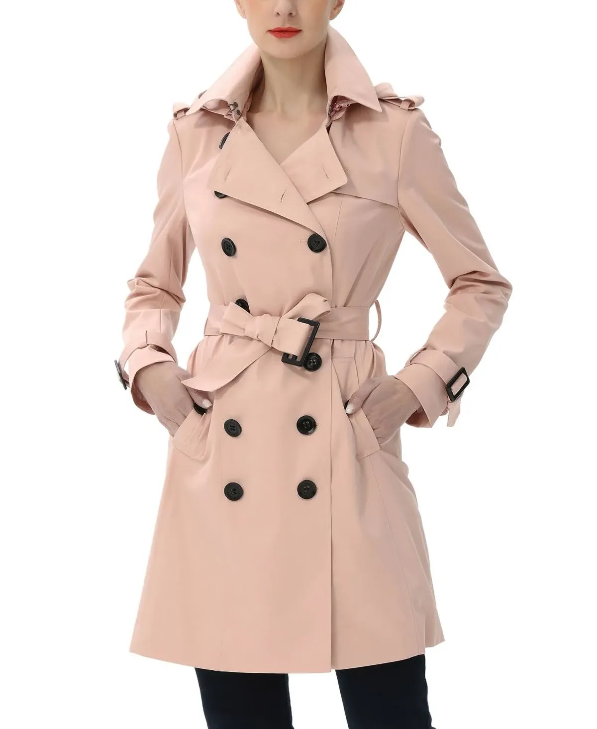 Women's Adley Water Resistant Hooded Trench Coat - Blush - Size XLarge