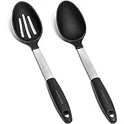 2-Set Heat Resistant Silicone and Stainless Steel Cooking Spoons