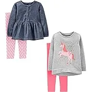 Simple Joys by Carter's Toddlers and Baby Girls' 4-Piece Long-Sleeve Shirts and Pants Playwear Set