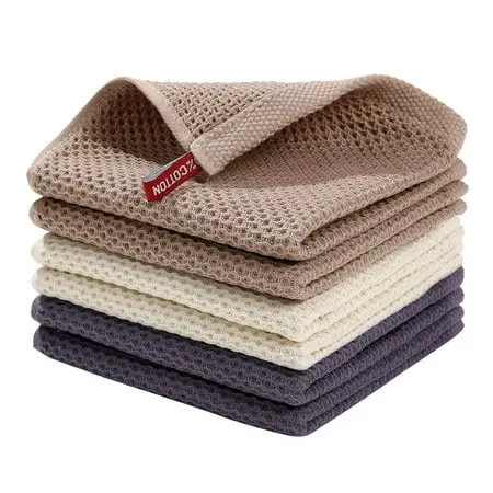 Smiry 100% Cotton Waffle Weave Kitchen Dish Towels, Ultra Soft Absorbent Quick Drying Cleaning Towel, 13x28 Inches, 4-Pack, Dark Grey