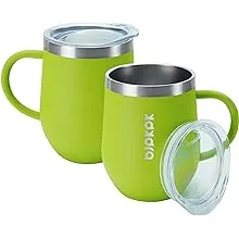 BJPKPK 2 pcs Insulated Coffee Mug, 12 oz Insulated Coffee Tumbler with Lid for Hot Drinks & Cold Drinks-Green