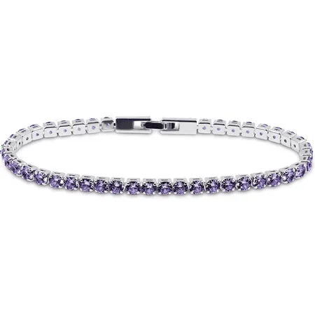 Savlano 14K White Gold Plated Purple Cubic Zirconia Round 4MM Classic Tennis Bracelet For Women