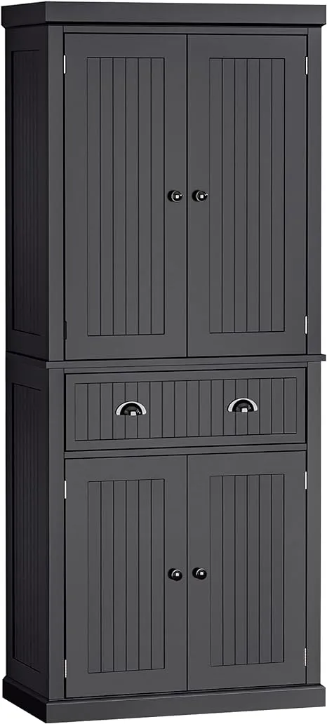 Homcom 72" Kitchen Pantry Storage Cabinet, Traditional Freestanding with 4 Doors and 3 Adjustable Shelves