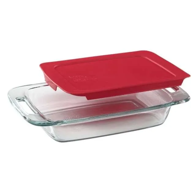 Pyrex Easy Grab 2 qt. Glass Oblong Baking Dish with Red Lid