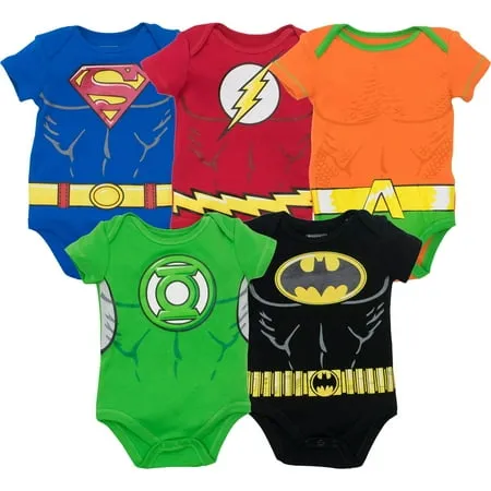 DC Comics Baby Boys Justice League Baby 5 Pack Costume Bodysuits Newborn to