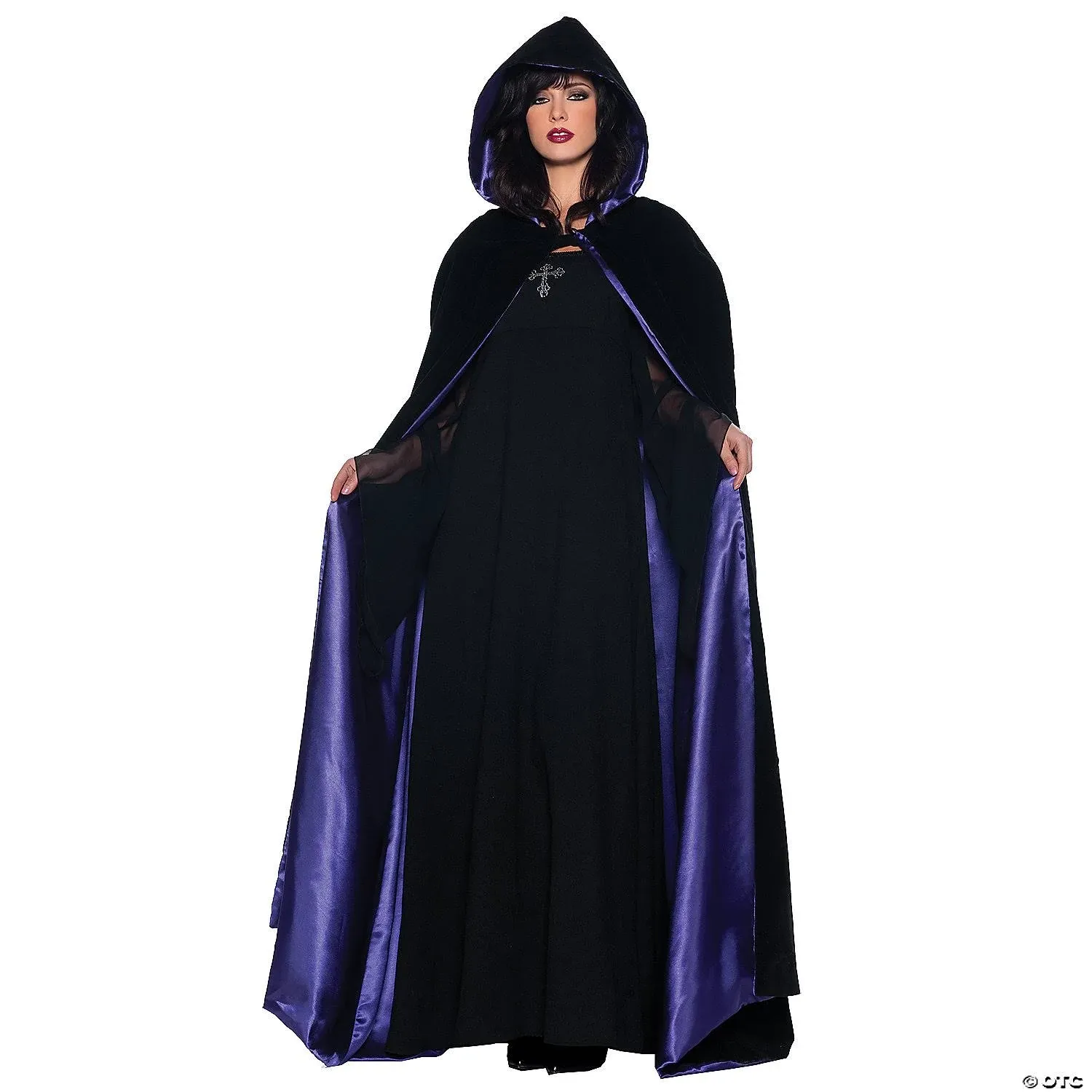 Underwraps 63" Deluxe Hooded Cloak Costume, Black / Purple, OS