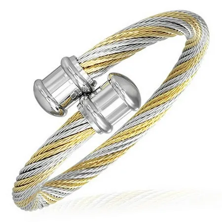 COOLSTEELANDBEYOND Men Women Stainless Steel Twisted Cable Adjustable Cuff Bangle Bracelet