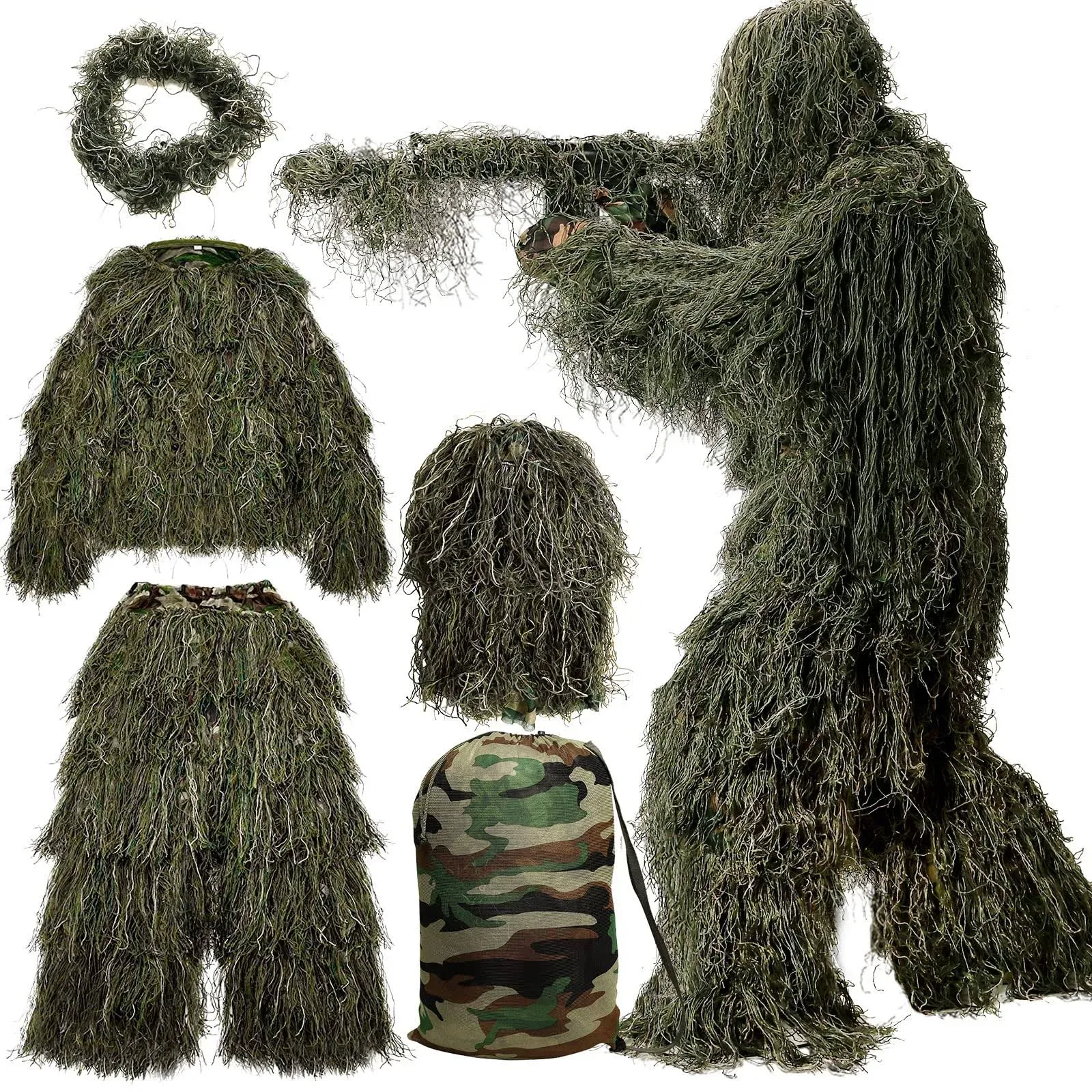 Adults MOPHOTO 5 in 1 Ghillie Suit 3D Camouflage Hunting Apparel Including Jacket